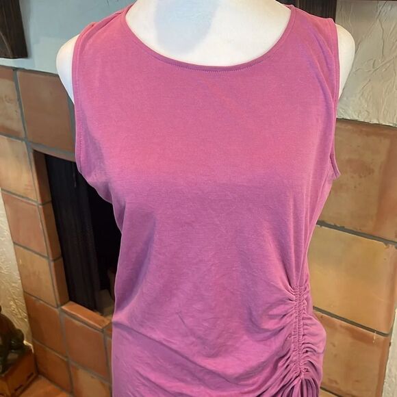 Lou & Grey Purple Clover Side Scrunch Sleeveless Stretchy Midi Dress, size M - Picture 2 of 8